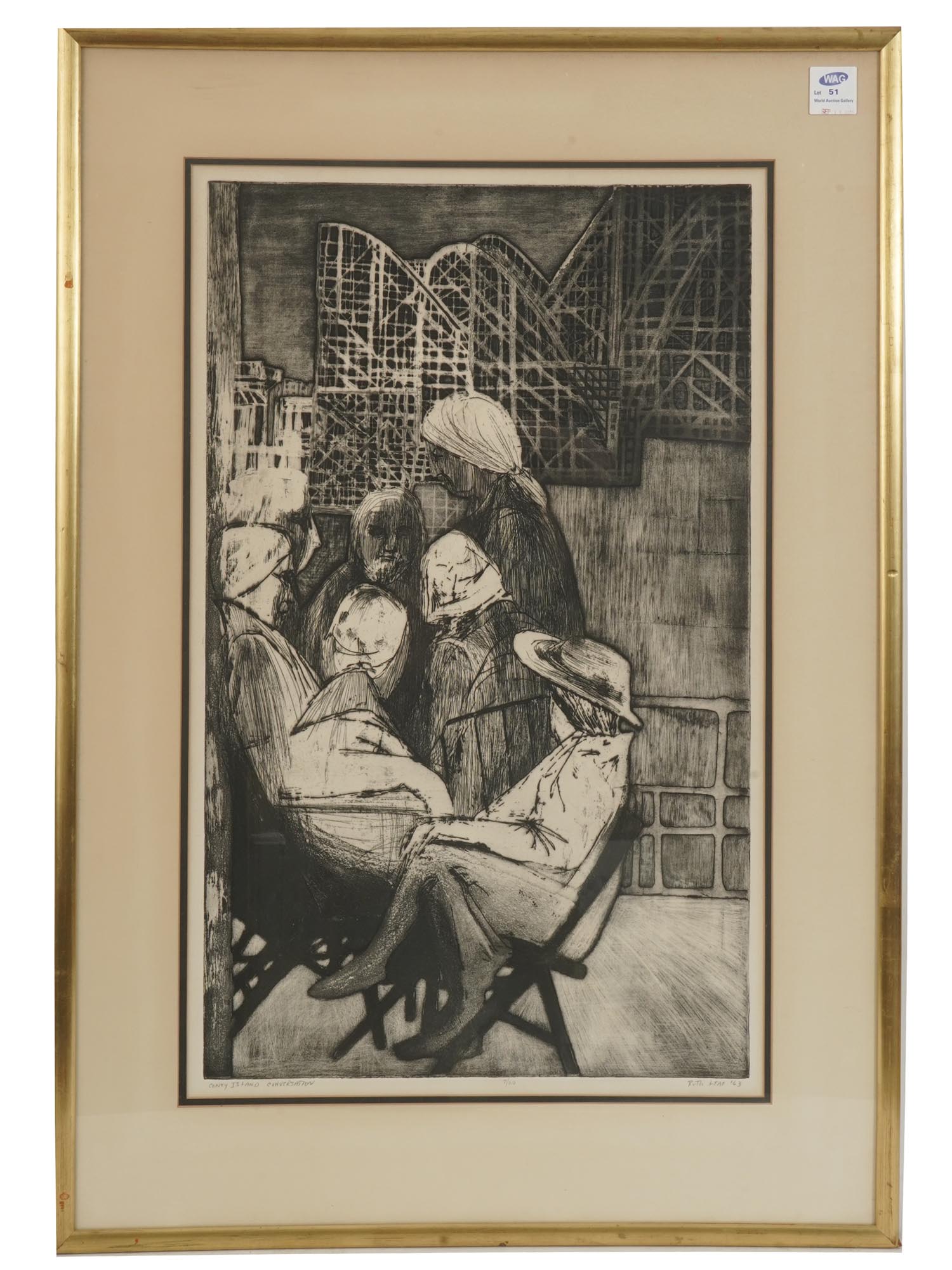 ETCHING CONEY ISLAND CONVERSATION BY RUTH LEAF PIC-0